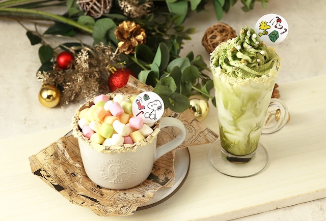 スヌーピーのマシュマログリーンティーラテ／ウッドストックのグリーンティーミルクセーキ