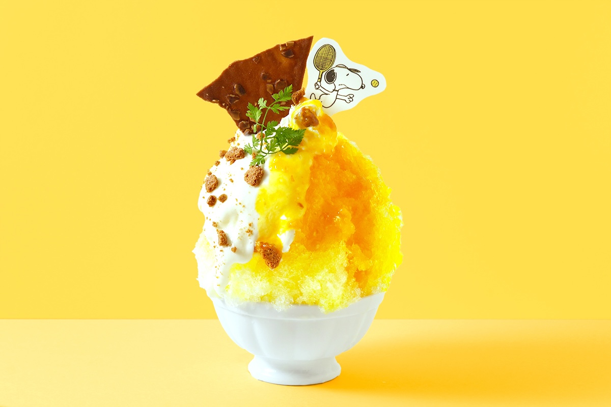 テニススヌーピーのオレンジレモンのかき氷